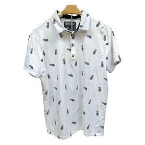 Express Moisture Wick $68 White Black Pineapple Stretch Short Sleeve Polo Shirt